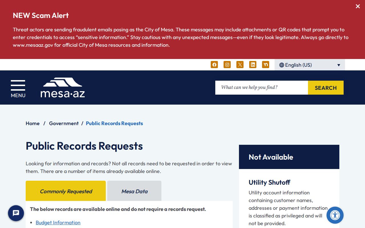 Mesa residents directory city public records request routes