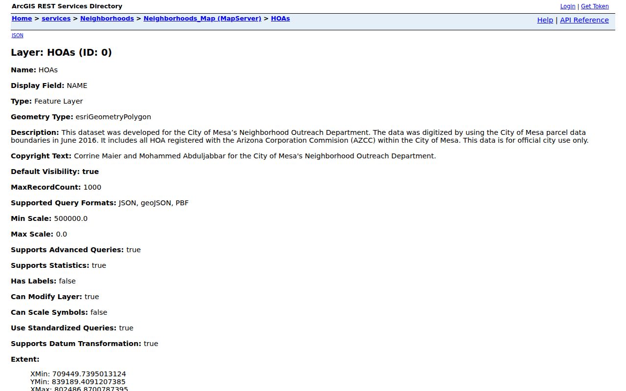Mesa neighbors HOA GIS layer and organization fields