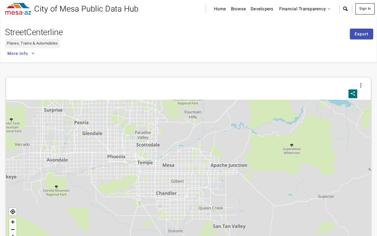 Mesa street directory street centerline and address ranges