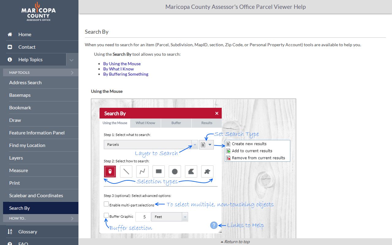 Mesa street directory Parcel Viewer shape and buffer tools
